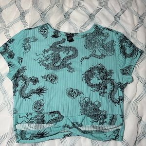 Rue21 size XL aquamarine color top dragon and Rose designed